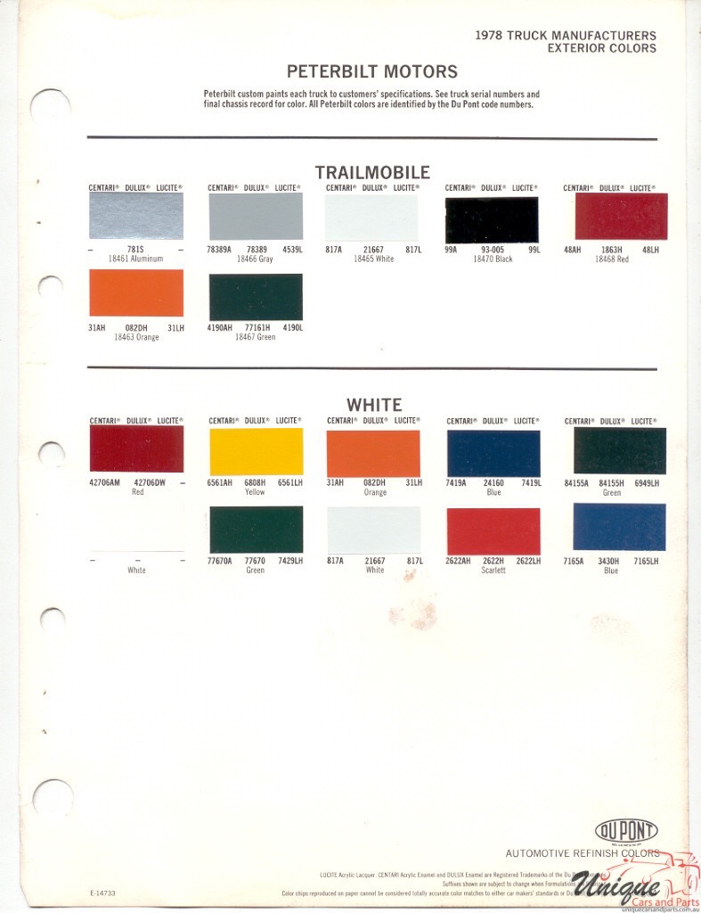 1978 White Trucks Paint Charts DuPont 2